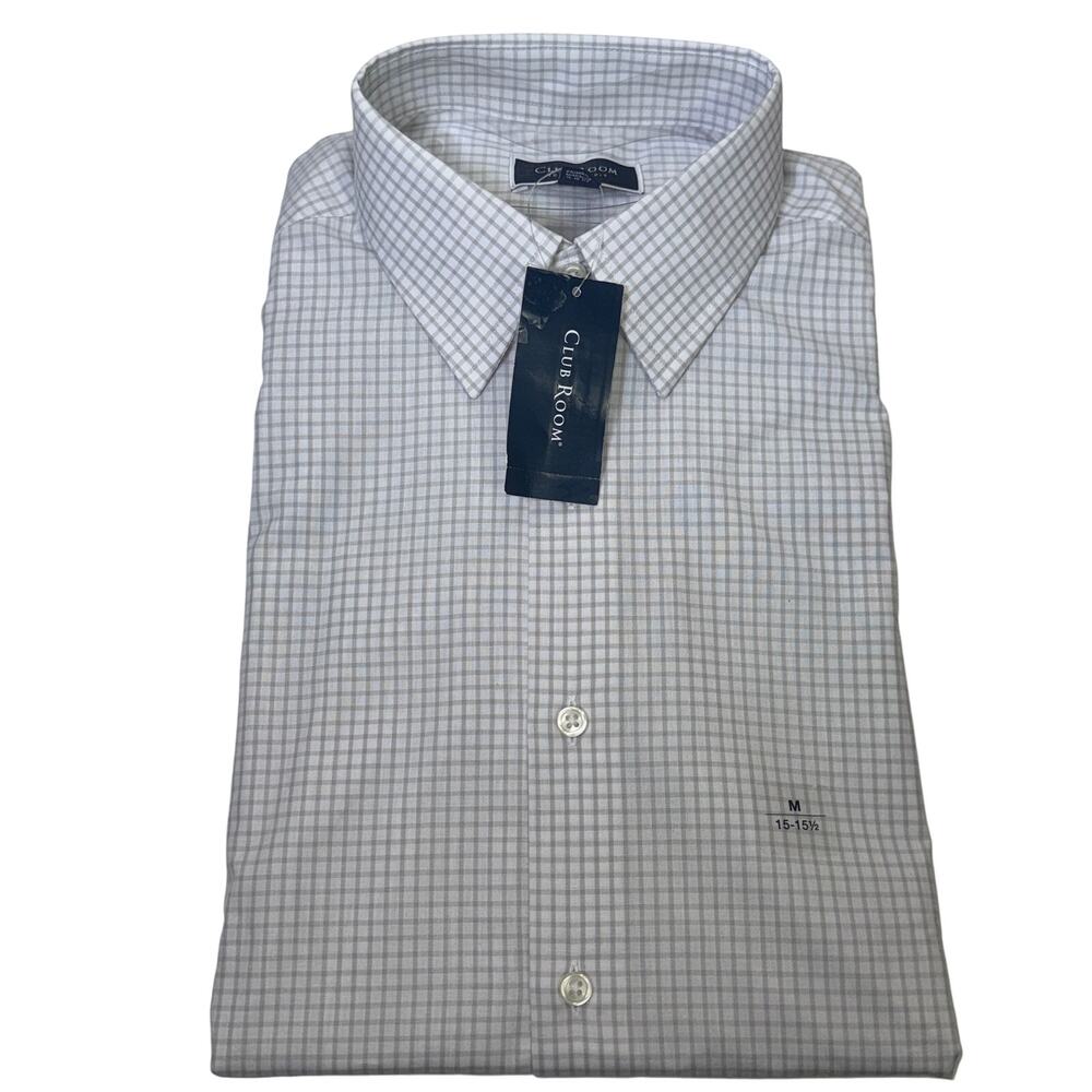 Club Room Men's Check Dress Shirt Harbor Mist Medium $50